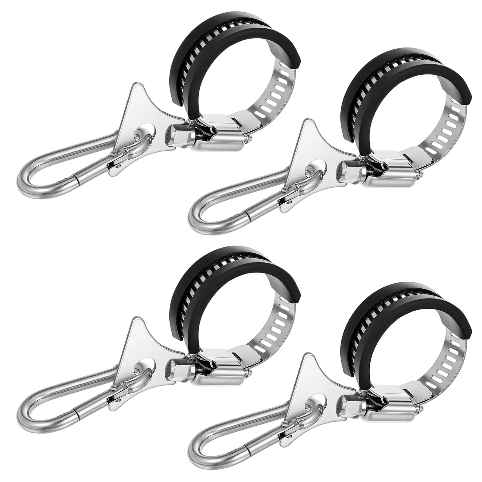 4 Pack Flag Pole Clips to Hold Flag, Adjustable Flag Pole Rings with Carabiner, Anti-Slip Flag Pole Parts Hardware for 0.7-1.25 Inch Diameter Flag Poles, House Garden Boat Anti Furling Flag Kit
