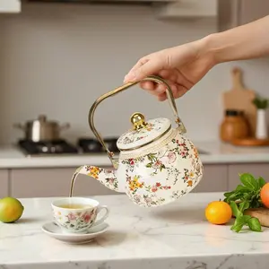 Enamel Kettle for Water Boiling, Tea & Coffee Pot, Teapot, Suitable for Home Kitchen Office Outdoor Use, Gas Stove Electric Induction Compatible