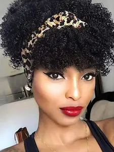 12 Inch Short Coily Headband Wigs for Women, Gorgeous Fluffy Wigs with Leopard Pattern, Synthetic Full Machine Wigs for Party, Daily Use, Afro Curly Wig