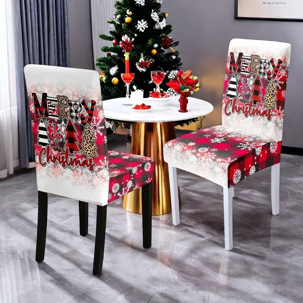 Red Buffalo Plaid Merry Christmas Chair Covers, Stretch Dining Chair Slipcovers, Xmas Holiday Home Decor