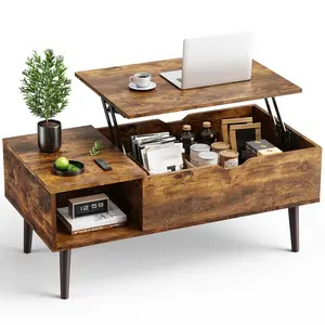Modern Coffee Table Wooden Furniture with Lifting Tabletop, Storage Shelf and Hidden Compartment for Living Room Office