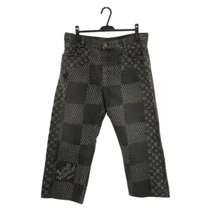 Pre-owned Louis Vuitton Cotton Small Leather Goods NIGO Giant Damier Wave Monogram Denim Pants