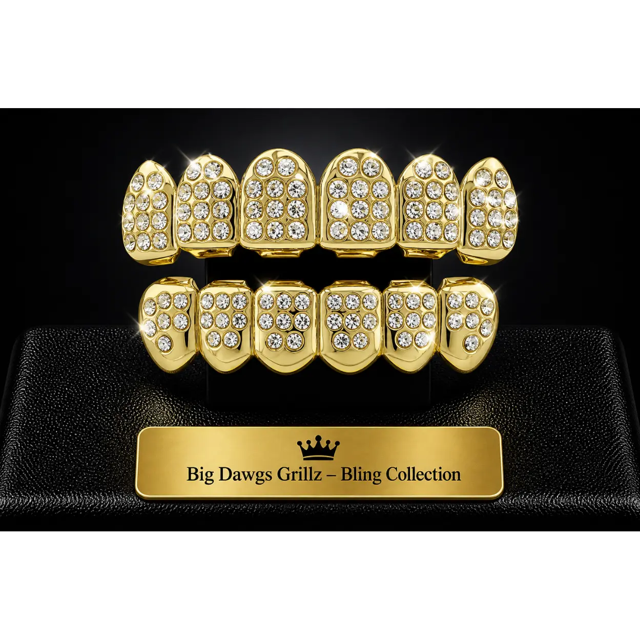 14K Gold Plated Upper & Lower Grillz Set Iced Pimp