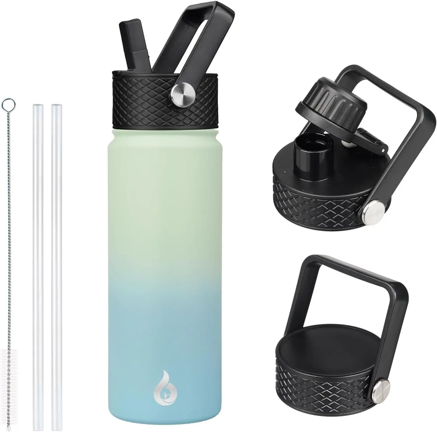 BJPKPK Insulated Water Bottles with Straw Lid, 22oz Cold & Hot Thermo, Stainless Steel Metal Water Bottle with 3 Lids, Reusable Thermo, Cups, Mugs for Daily Use-Mint Gift
