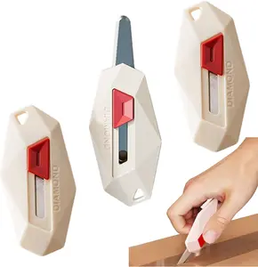 Magnetic Retractable Box Cutter, New Portable Ceramic Unboxing Knife,Auto-Retract Utility Knives With Safety Ceramic Blades-3pack (beige)
