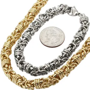 316L Stainless Steel 14k Yellow Gold Plated 8mm Round Byzantine Chain Necklace Bracelet 8.5”-22”
