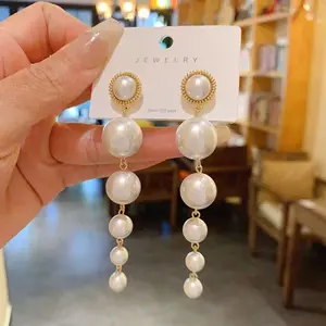 LisiZen European & American Style Long Pearl Drop Earrings, Elegant Silver Pin Versatile Fashion Jewelry DZEH4713 Zircon Accents Statement Piece