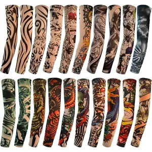 20pcs Temporary Tattoo Arm Sleeves Arts Fake Slip on Arm Sunscreen Sleeves Body Art Stockings Protector -Designs Tribal, Tiger, Dragon, Skull, and Etc Unisex Stretchable Cosplay Accessories