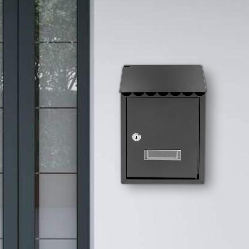 CNCEST Metal Wall-Mounted Mailbox with Key Lock Large Capacity Mail Box with View Window for Home or Office Spraying Molding Process Rainwater Protection Modern Black Organiser Racks