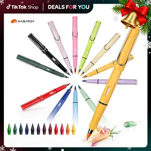 12 Pcs Colored Eternal Pencils with 12 Replacement Nibs, Forever Pencil, Infinity Pencil with Eraser for Writing Drawing and Home Office School Supplies