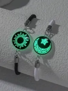 Vintage Style Moon & Sun Glowing Bracelet, Fashionable Couple Bracelet, Multi-Layer Braided Design with Stainless Steel and Crystal, Perfect Gift for Couples, Luminous Bracelets