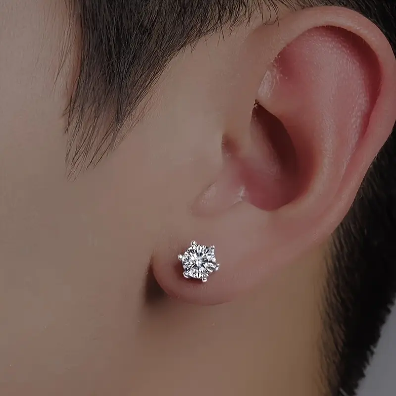 A Pair Of 1-2 Carat White Moissanite Stud Earrings for Men, High Quality, 925 Silvery, Anti-allergy, The Perfect Choice for Hip-hop Style And Daily Luxury
