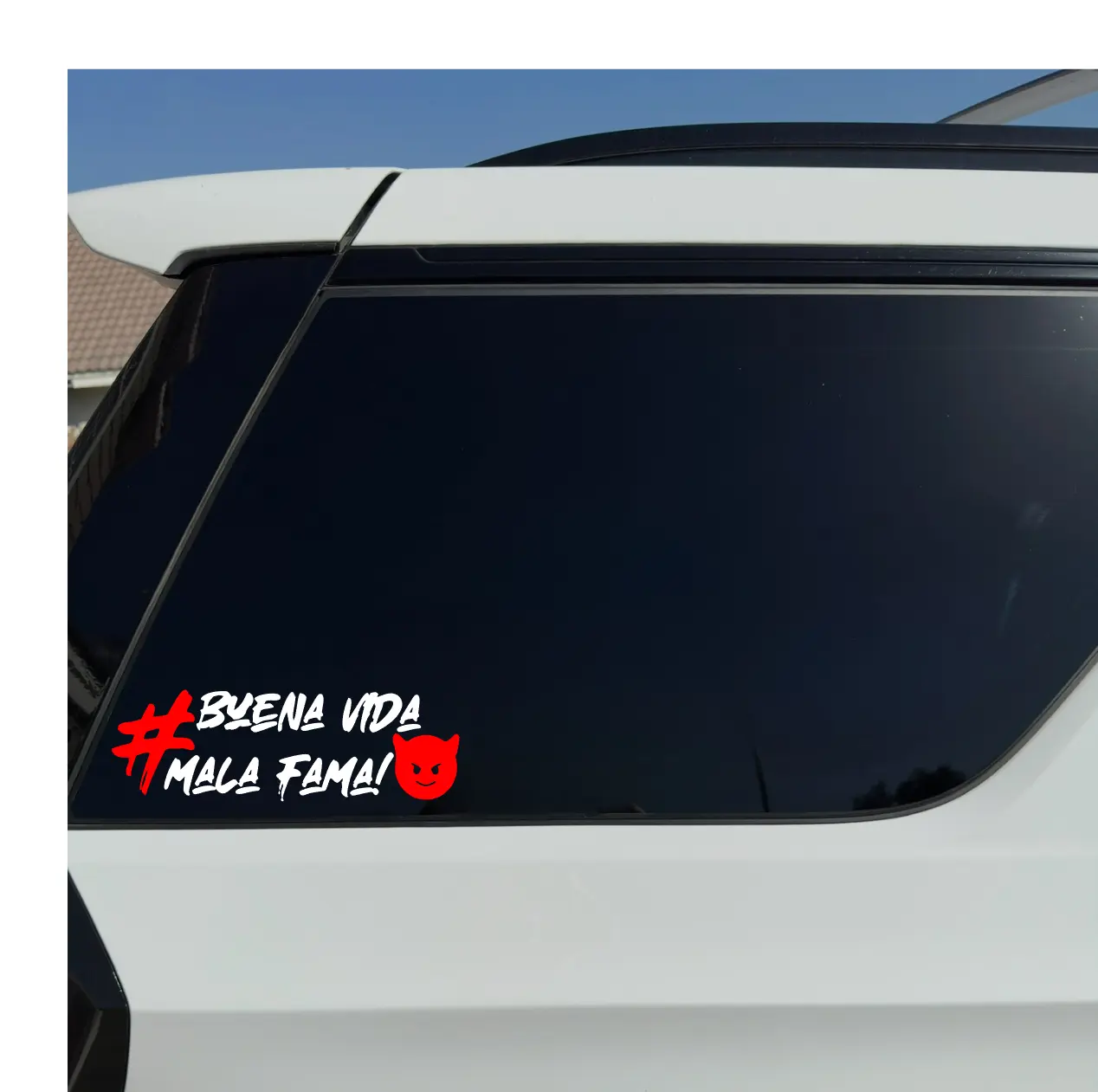 Buena Vida Mala Fama Automotive Vinyl Decal - Easy-Application Car Sticker, Bumper Accessory, Vehicle Exterior Decor, Decals Vehicle for Car Transformation