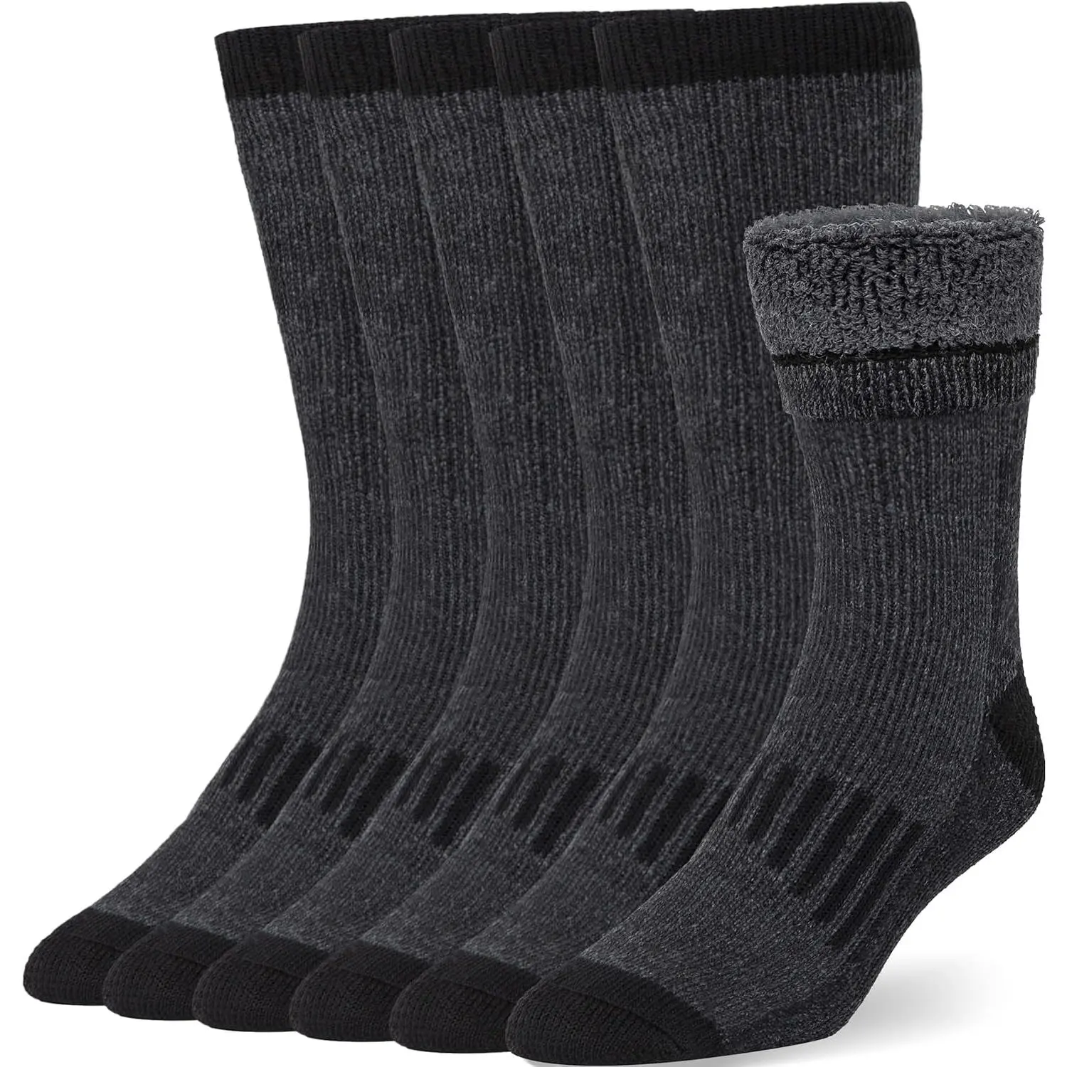 Men's A10-Black 3-Pair Merino Wool Fashion Yarn Socks, Reinforced Heel & Toe, Full Cushion Footbed, Itch-Free, Breathable, Smooth, Thick Winter Thermal Cozy Socks, Natural Sweat-Wicking, A10-Black (3 Pairs)