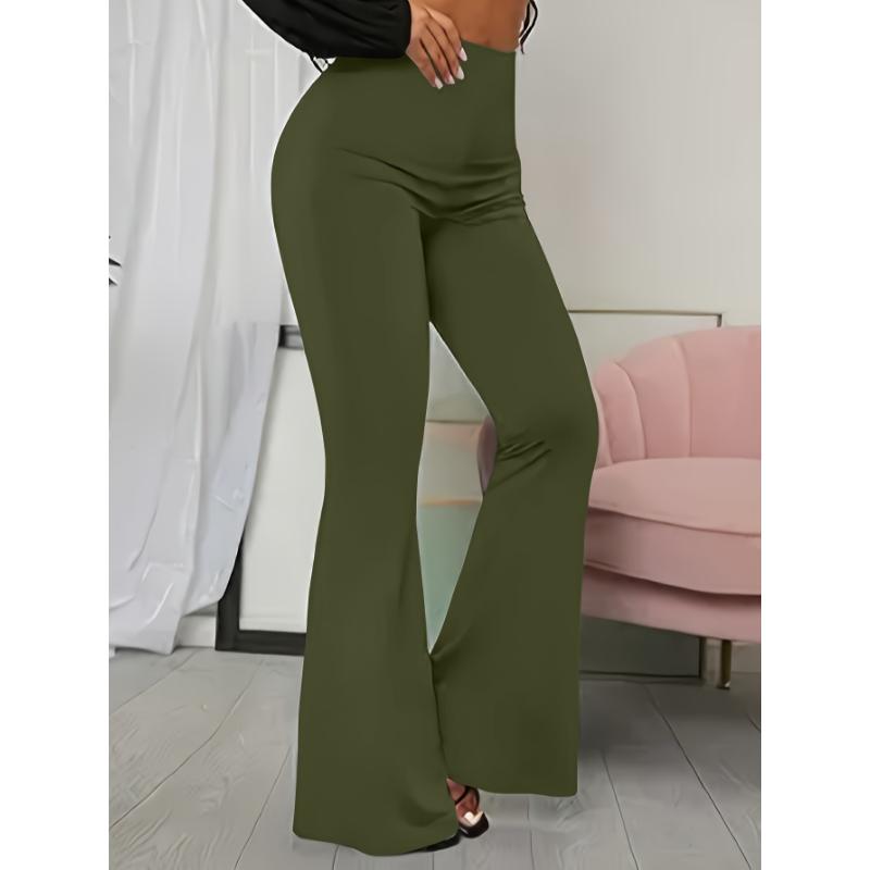 Solid Color Flare Leg Pants for Women, Elegant Forbidden Pants for Spring & Summer Minimalist Short Basic Comfort Womenswear