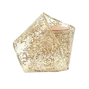 4" Sequin Wired Ribbon | White Gold | 10 Yard Roll