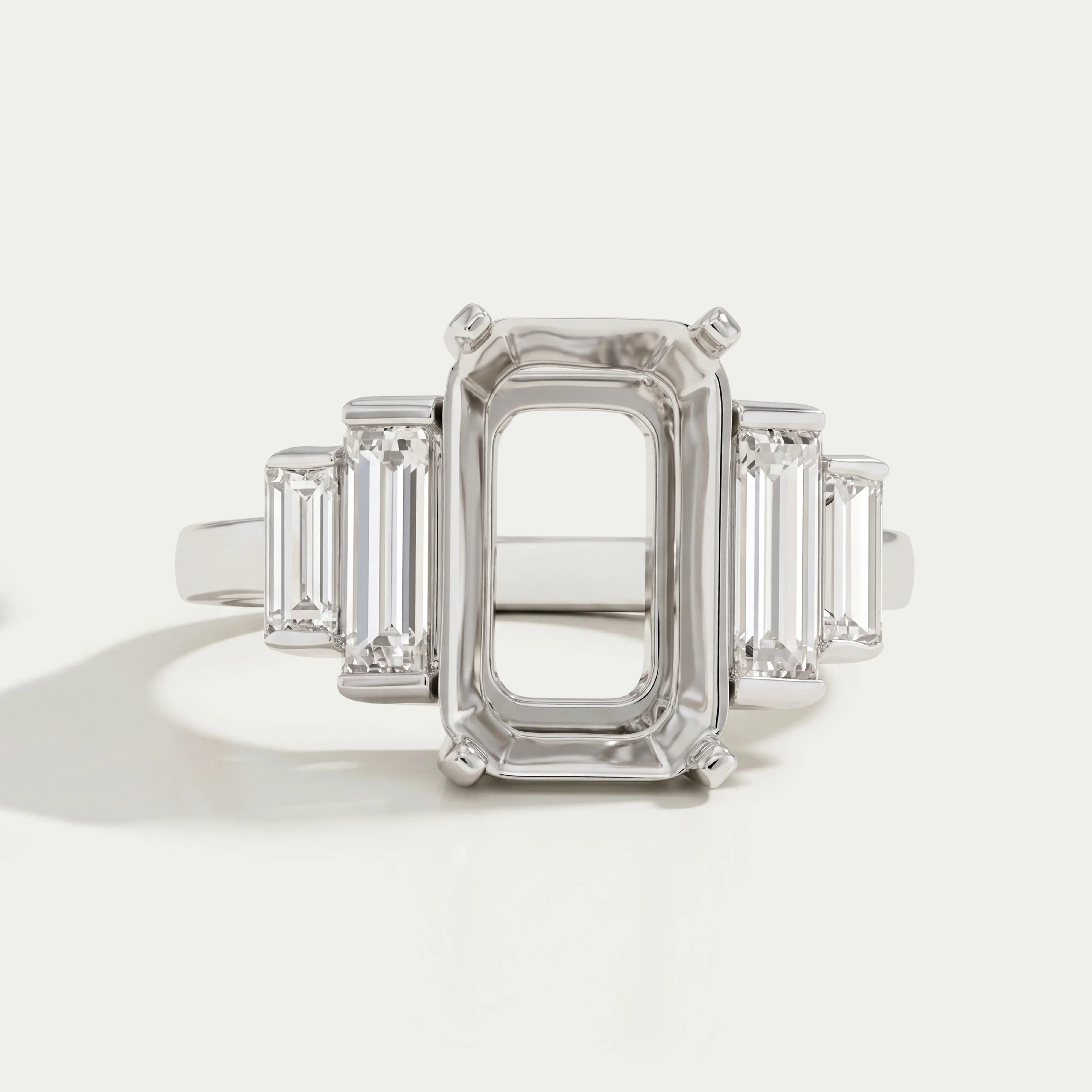 Five  Stone Emerald Cut Semi Mount Wedding Ring