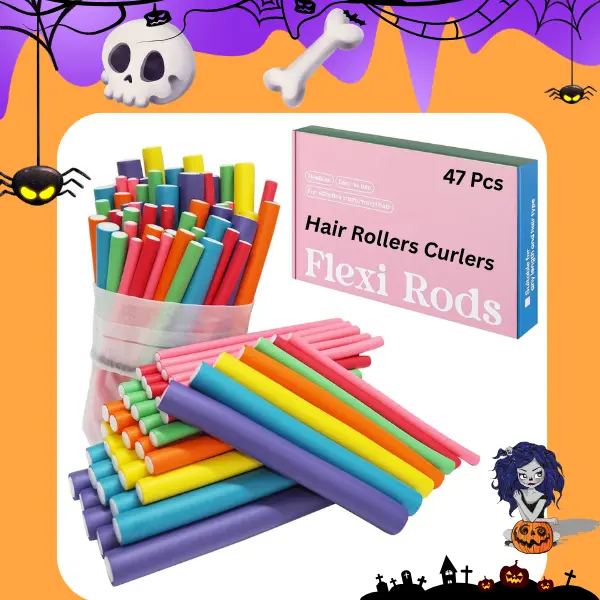 Women's 47-Piece 7" Halloween Heatless Flexi Rods Set - Bendy Foam Overnight Sleep Curl Rollers, 7-Size Flexible Styling Tool for All Hair Lengths, Travel-Friendly No-Heat Accessory