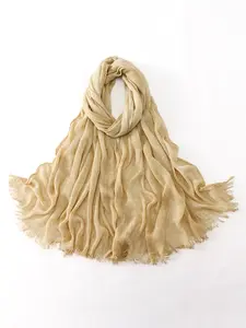 Vintage Tree Bark Texture Pleated Turban Hijab with Fringe, Soft Comfortable Breathable Rayon Long Shawl, Muslim Daily Wear, Ramadan, Head Scarf