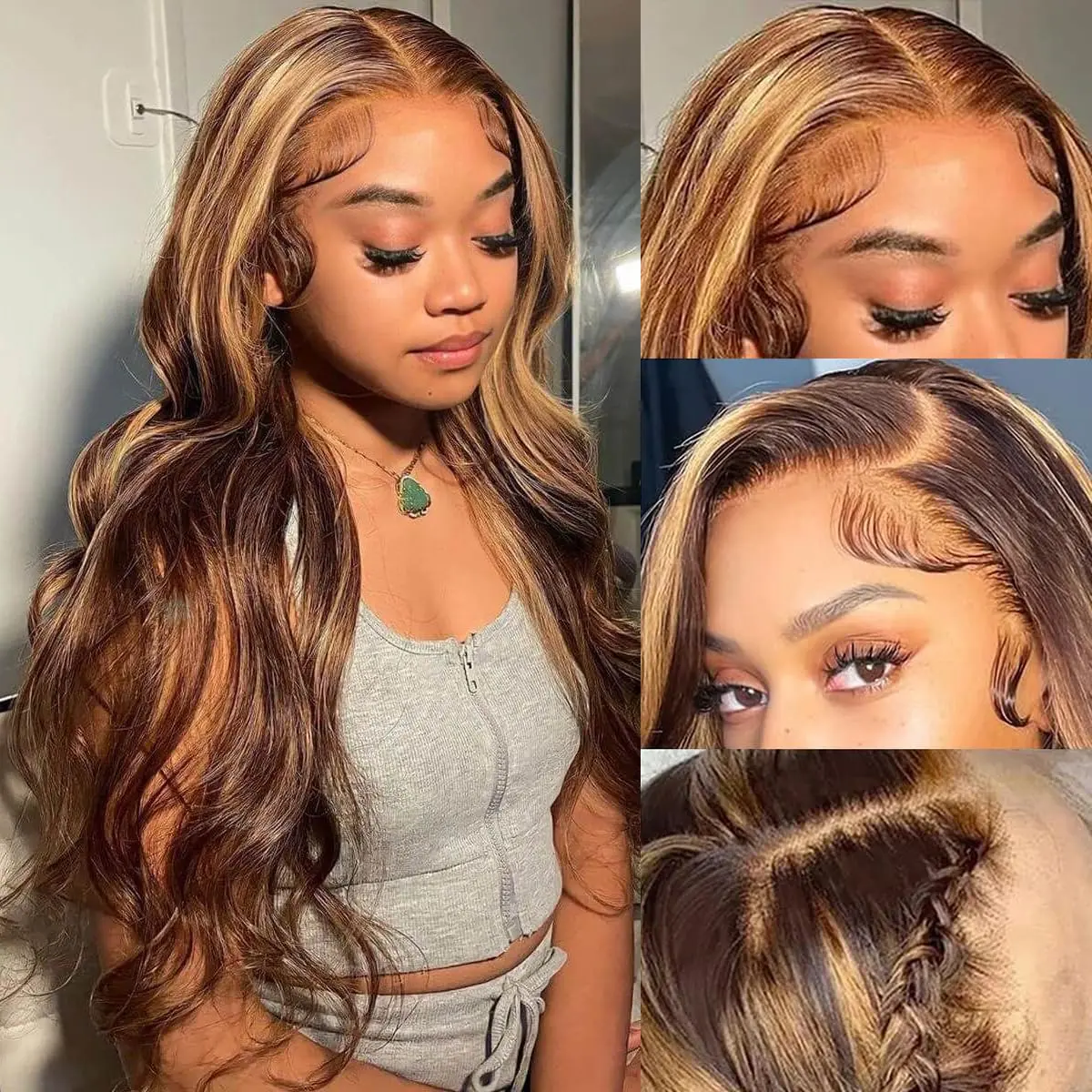 Small Cap Lace Front Wigs Human Hair #4/27 Honey Blonde Highlight Body Wave 13X4 Lace Frontal Wigs With Baby Hair 180% Density,  Piano Colored Wig for Black Women