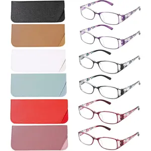 6 pairs Reading Glasses, Women Fashion and elegant anti-blue light HD resin old Reading Glasses Daily Multicolor 2 Red 2 Black 2 Purple Protective Eyewear Lens Transmittance