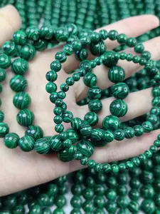 4-12mm Natural Stone Green Smooth Surface Malachite Circular Loose Spaced Beads for DIY Jewelry Making Gorgeous Bracelets, Necklaces, Earrings Accessories, Women's Gifts
