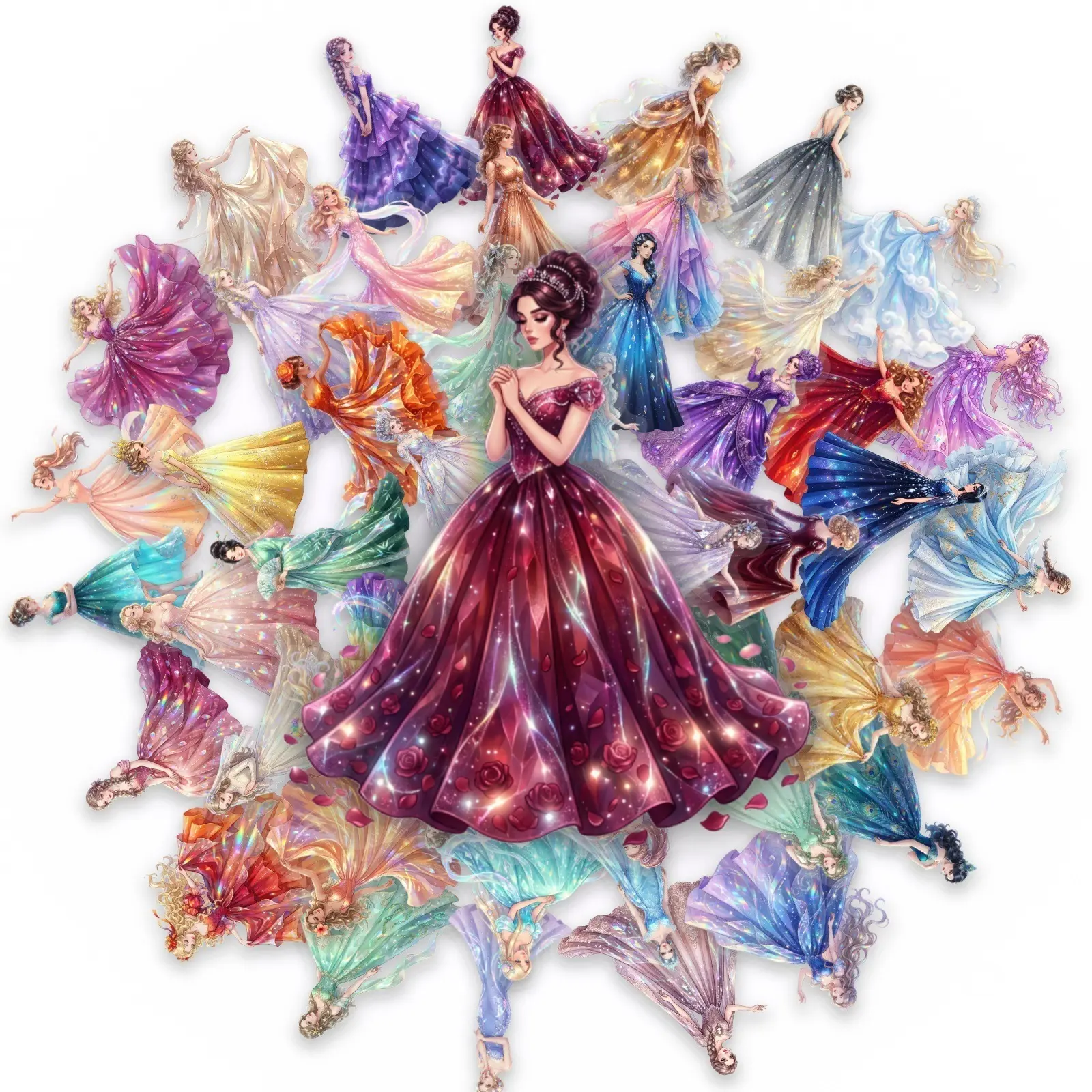 50pcs Dreamy Princess Dress Transparent PET Stickers, DIY Decal Set, Adhesive Decals, Suitable for Scrapbooks, Diaries, Laptops, Water Bottles, Cars, Etc. A Gift with A Positive Message and A Design Based on Faith.