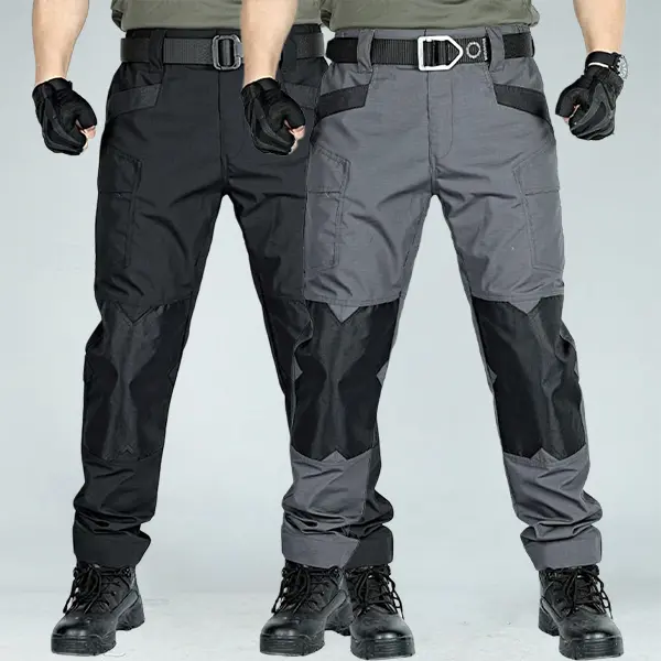 Men’s two-piece set patchwork tactical jogger cargo pants — abrasion-resistant multi-pocket functional pants for outdoor climbing, hiking, commuting, and combat