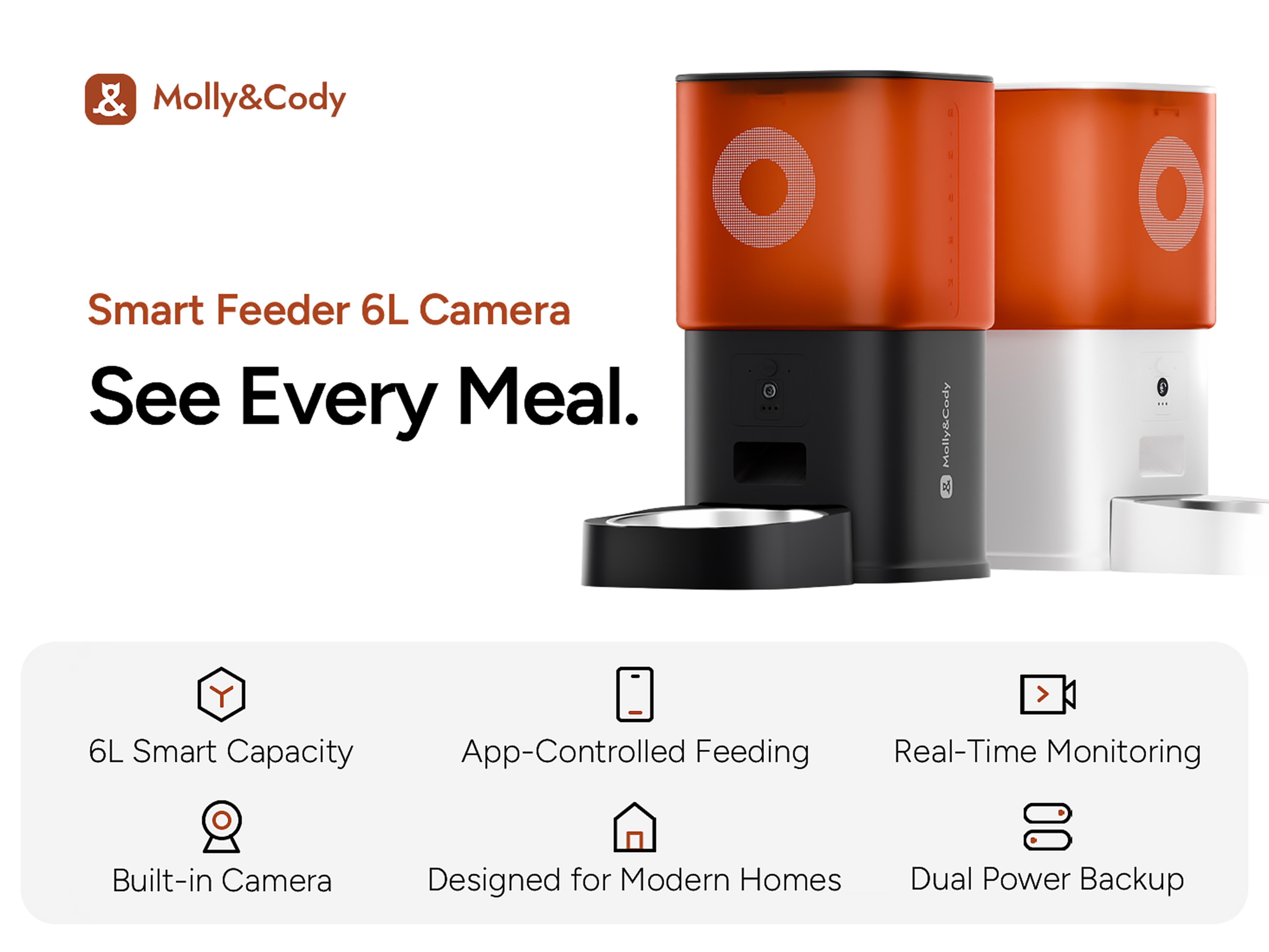 Automatic Cat Feeder with Camera: 6L Automatic Dog Feeder with 2-Way Audio Night Vision Dual Power Supply App Control 2.4G WiFi, Timed Auto Cat Food Dispenser with Stainless Steel Bowl(White）