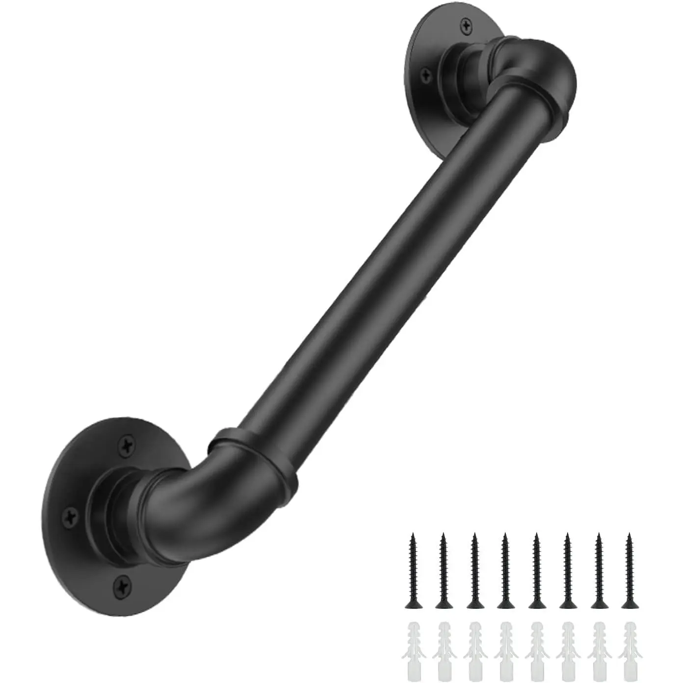 2FT Industrial Wall Mount Staircase Handrail φ1.3 Pipe Grab Bar Vintage Black Pipe Railing for Indoor Outdoor Stairs Porch Deck Steps