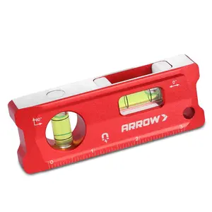 ARROW Torpedo Level, Small Magnetic Leveler Tool with 0°/90° Bubbles, Top-view Window, Aluminium Alloy Frame, Dual SAE and Metric Scales
