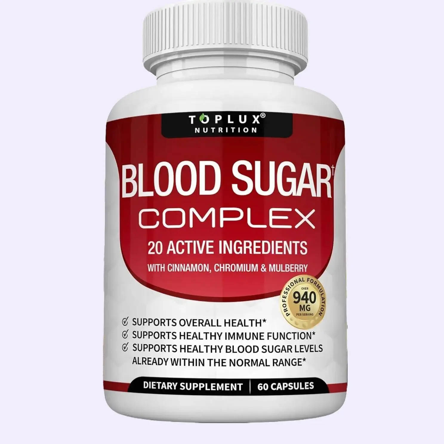 Blood Sugar Complex Supplement - Supports Healthy Blood Sugar Levels Already Within Normal Range All Natural with Cinnamon, Bitter Melon, Chromium, Mulberry, Alpha Lipoic Acid, Non-GMO, 60 Capsules