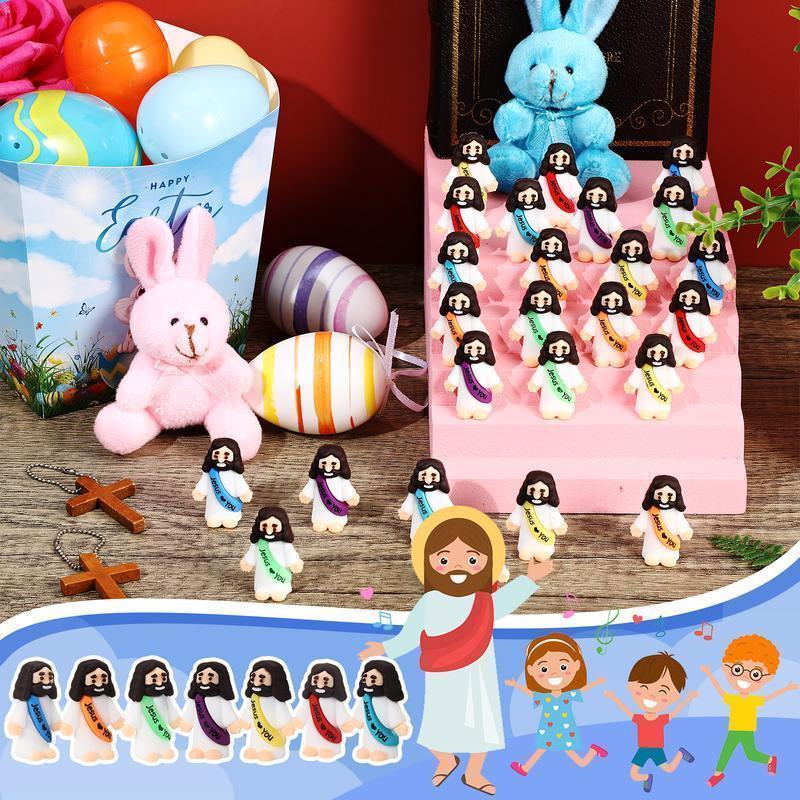 【New for Black Friday】Original Design 50/100Pcs  Jesus Figures with Jesus Love You Slogan for Religious Party Favors Sunday School Baptism Gifts Home Decoration Ornaments Mini Cute Figurines decor display Multicolor Rosary Cross Personalized Wording