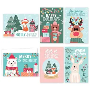 24 Woodland Christmas Cards With Envelopes Blank Holiday Cards Bulk With Envelopes - Assorted Christmas Cards For Kids Holiday Cards With Envelopes, Happy Holidays Cards With Envelopes Bulk Xmas Cards