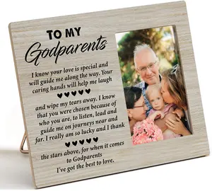 Nurawo Godparents Appreciation Gift Wood Picture Frame Rustic to My Godparents Wooden Photo Frame for Tabletop or Wall Display (for 4x6 Photo), Thank You Gift for Mom Dad