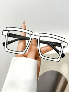 Square Flat Light Fashion Eyeglasses Frame, New Design High-Quality Material, Unisex Trendy Stylish Fit for Daily Commute Street Photography, Trendy Casual Eyeglasses, Square Plain Frame