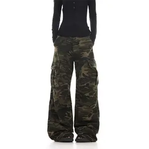 American retro washed camouflage men’s and women’s work pants, loose straight-leg multi-pocket wide-leg casual paratrooper trousers