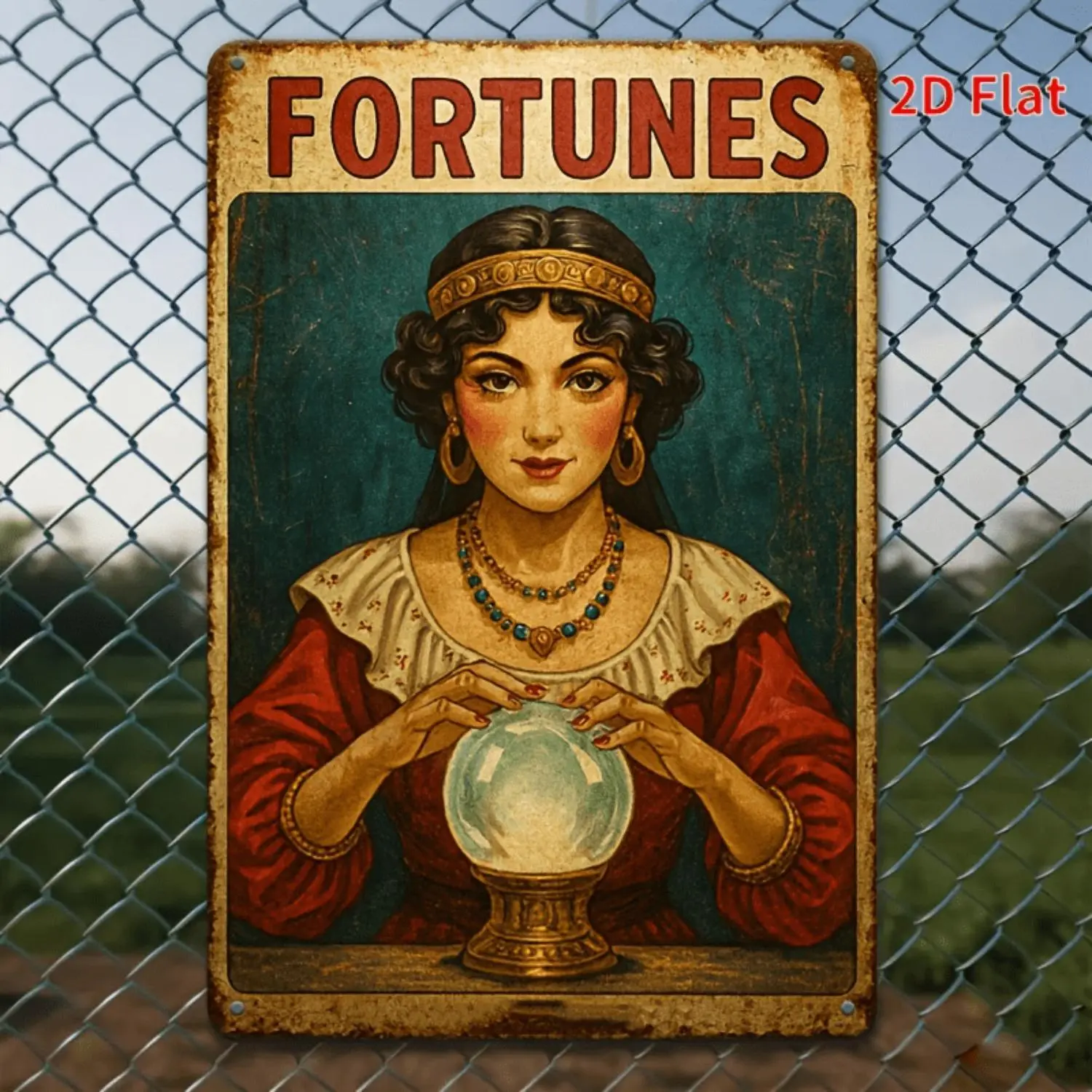 Vertical Iron Sheet Painting Vintage Metal Wall Art Prophecy Crystal Ball Fantasy Prophet Signage Large Retro Iron Poster 8x12 Inch Wall Decor