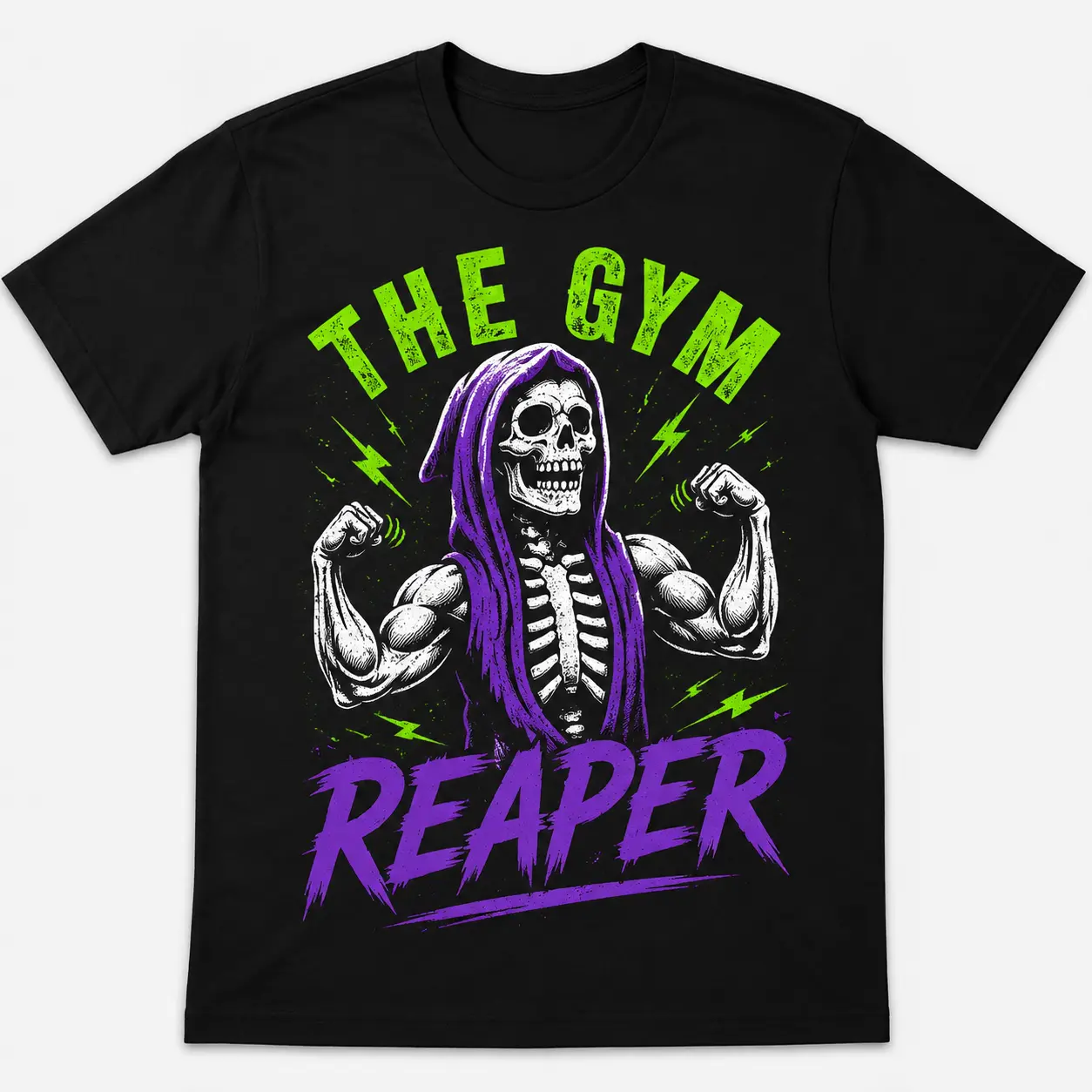 Gym Reaper Halloween Short-Sleeve Round-Neck T-Shirt, Funny Print Sports Top, Funny Workout Costume, Shortsleeve