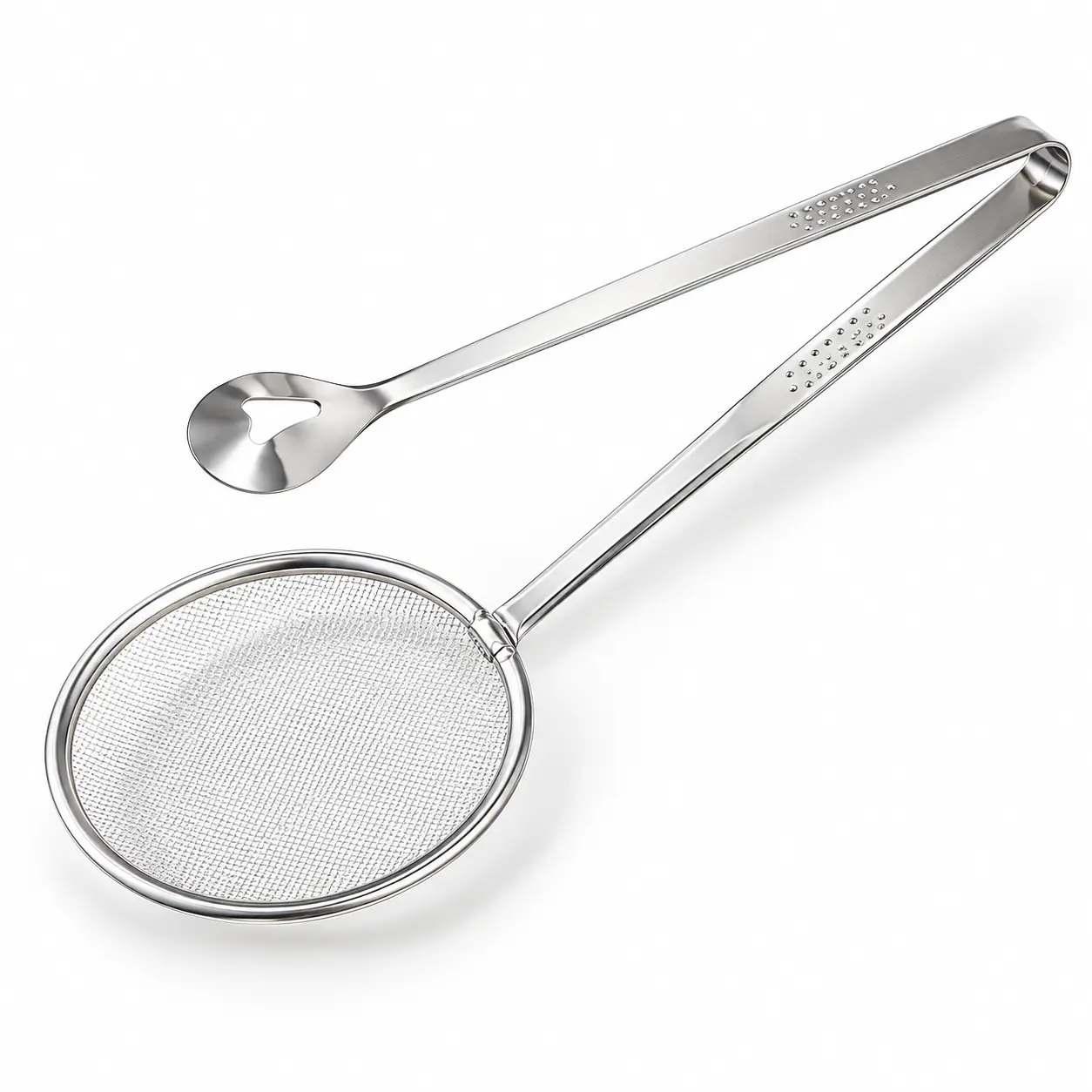 Stainless Steel 2-in-1 Fine Mesh Strainer Tongs, Multi-Functional Oil Filter Spoon Clip Skimmer for Fried Food