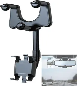 360 Degree Car Phone Holder Rearview Mirror, 2026 Multifunctional Navigation Bracket, 360° Rotatable & Retractable Car Phone Holder,car accessories