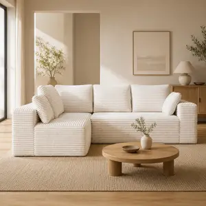 Cloud Modular Sectional Sofa, L-Shaped Corduroy Couch with Chaise, Modern Living Room Sofa