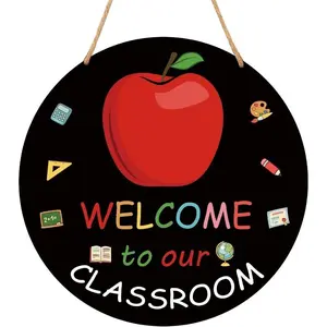 Classroom Welcome Sign Apple Door Decoration, Welcome to Our Class Info, First Day Decor, Teacher Bulletin Board, Easy Hang Rope