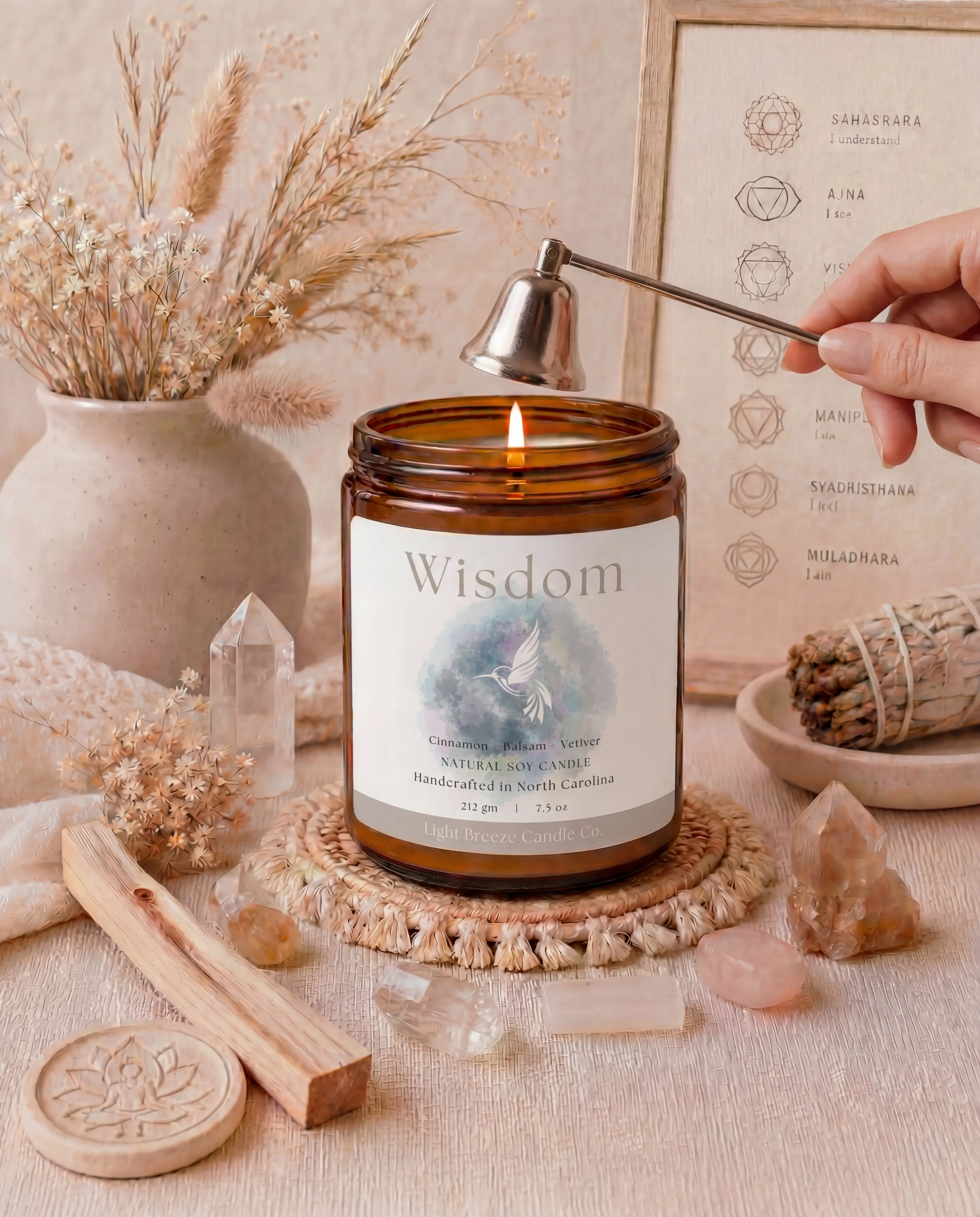 Wisdom Soy Candle Cinnamon, Balsam & Vetiver Spiritual Candle for Clarity & Grounded Insight