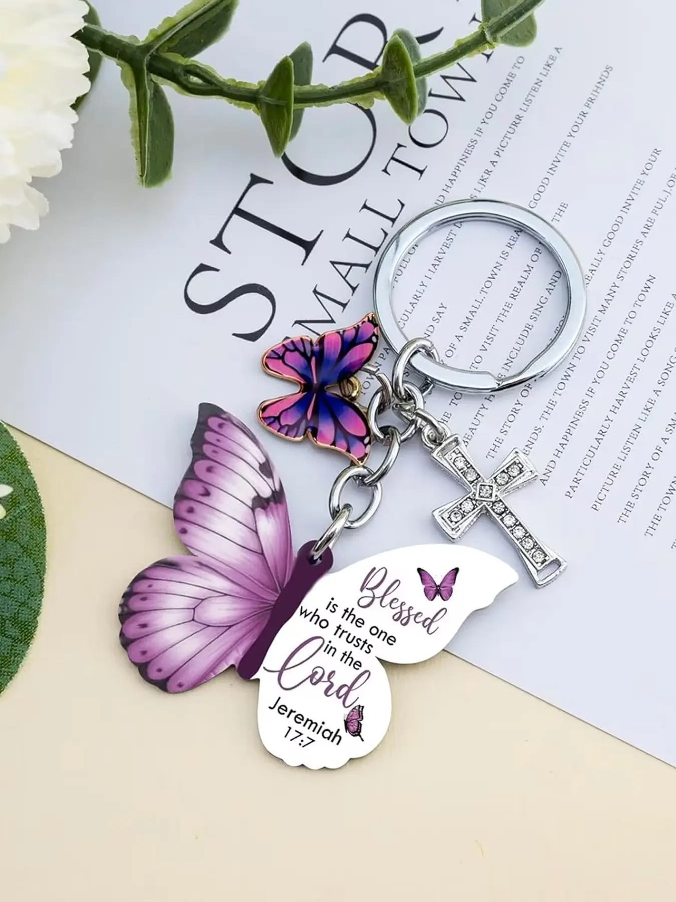 Butterfly Keychain, Christian Keychain with Cross Bible Verse, Butterfly Wallet Charm, Religious Gift for Women, Inspirational Gift, Stylish Keychain, Aesthetic Keychain, Key Rings