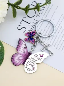 Butterfly Keychain, Christian Keychain with Cross Bible Verse, Butterfly Wallet Charm, Religious Gift for Women, Inspirational Gift, Stylish Keychain