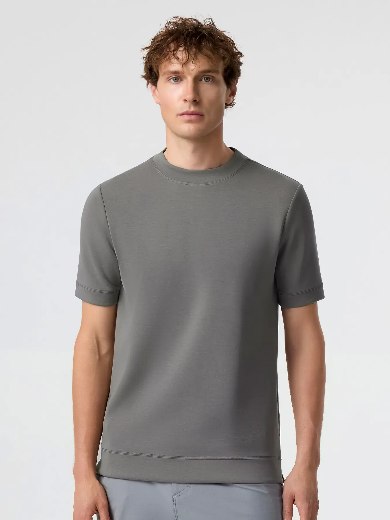 Fioboc Men's Modal T-shirt Business Casual Slim Fit No Ironing Wrinkle-Free Stretch Fabric Comfortable Slim Fit Tee for Running & Sports