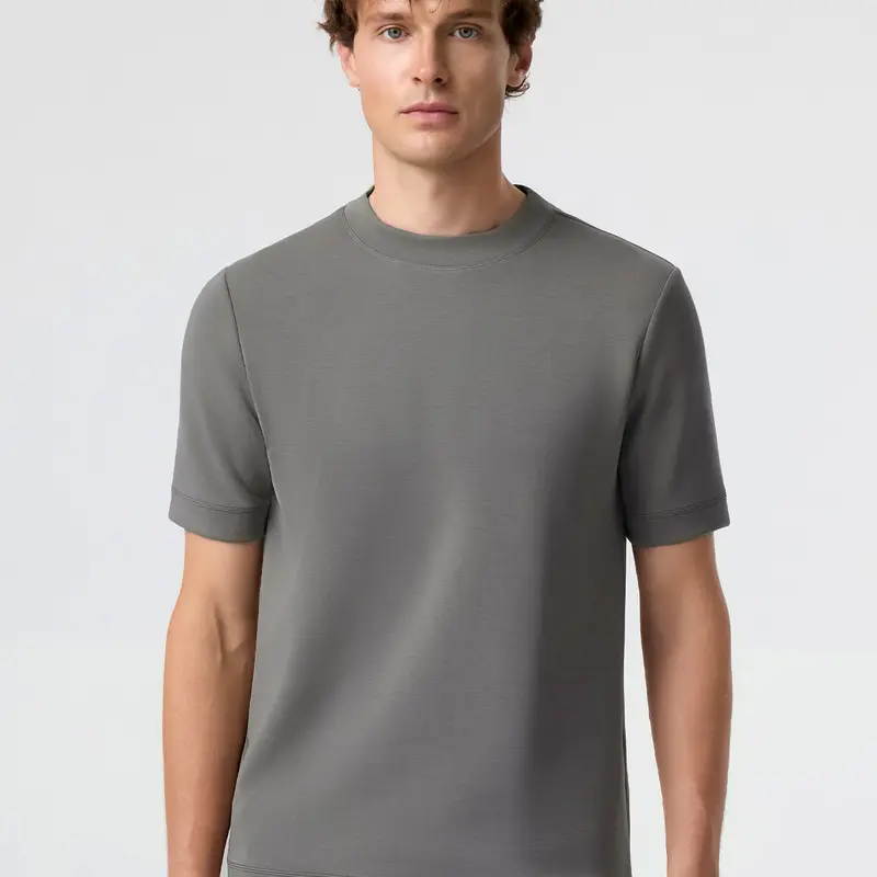 Fioboc Men's Short-Sleeve Crew Neck Minimalist Modal Blend Slim Fitted T-Shirt - Office Ready, No-Iron, Wrinkle-Free, Stretch Fabric, Straight Hem, Bends Without Tug, for Run, Streetwear