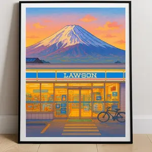 Mount Fuji Lawson Poster, Japan Convenience Store Print, Japan Mt. Fuji Lawson Combini Wall Art