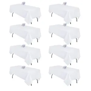 8 Pack White Table Cloth 60x126 Inch Rectangle Tablecloths for 8 Foot Rectangle Tables, Wrinkle Resistant Washable Polyester Fabric Rectangular Table Cover for Dining Banquet Wedding Party